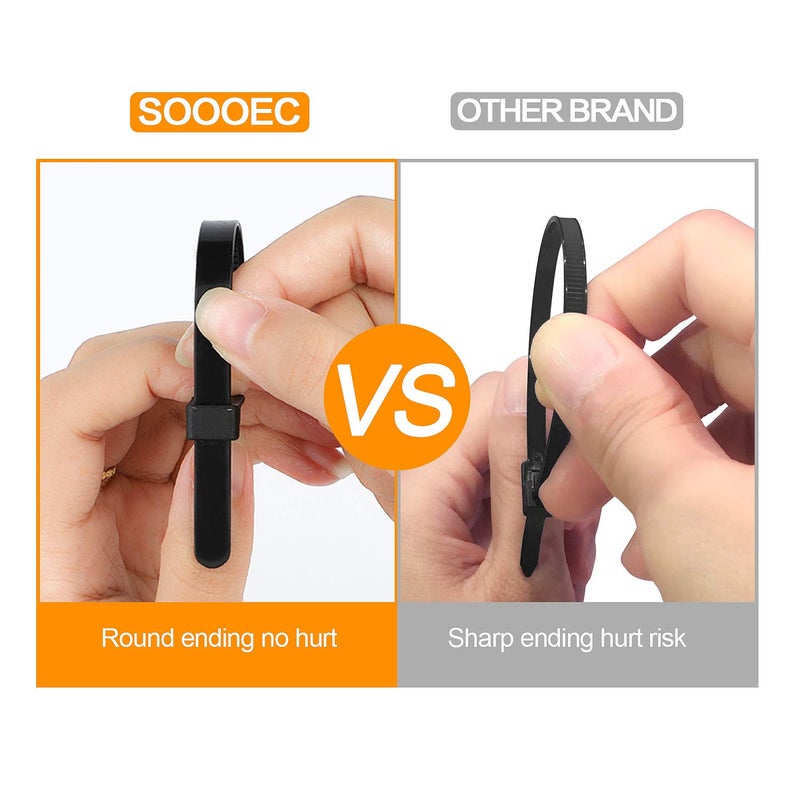 SOOOEC 100 Pack Reusable Zip Ties 8 Inch Heavy Duty Outdoor UV Resistant, Releasable Black Zip Ties Heavy Duty Indoor Round Ending No Hurt, Cable Ties Reusable Tie Wraps Non Slip Off - Image 3